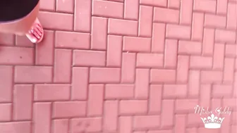 Mistress Misha Goldy POV Walking in shiny sandals and toe wig